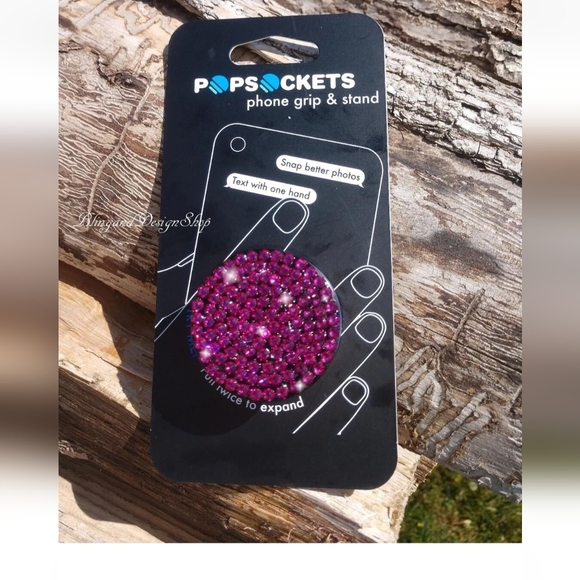 Bling Customized Popsocket with Fuchsia Pink Swarovski Crystal Rhinestones - Picture 3 of 5